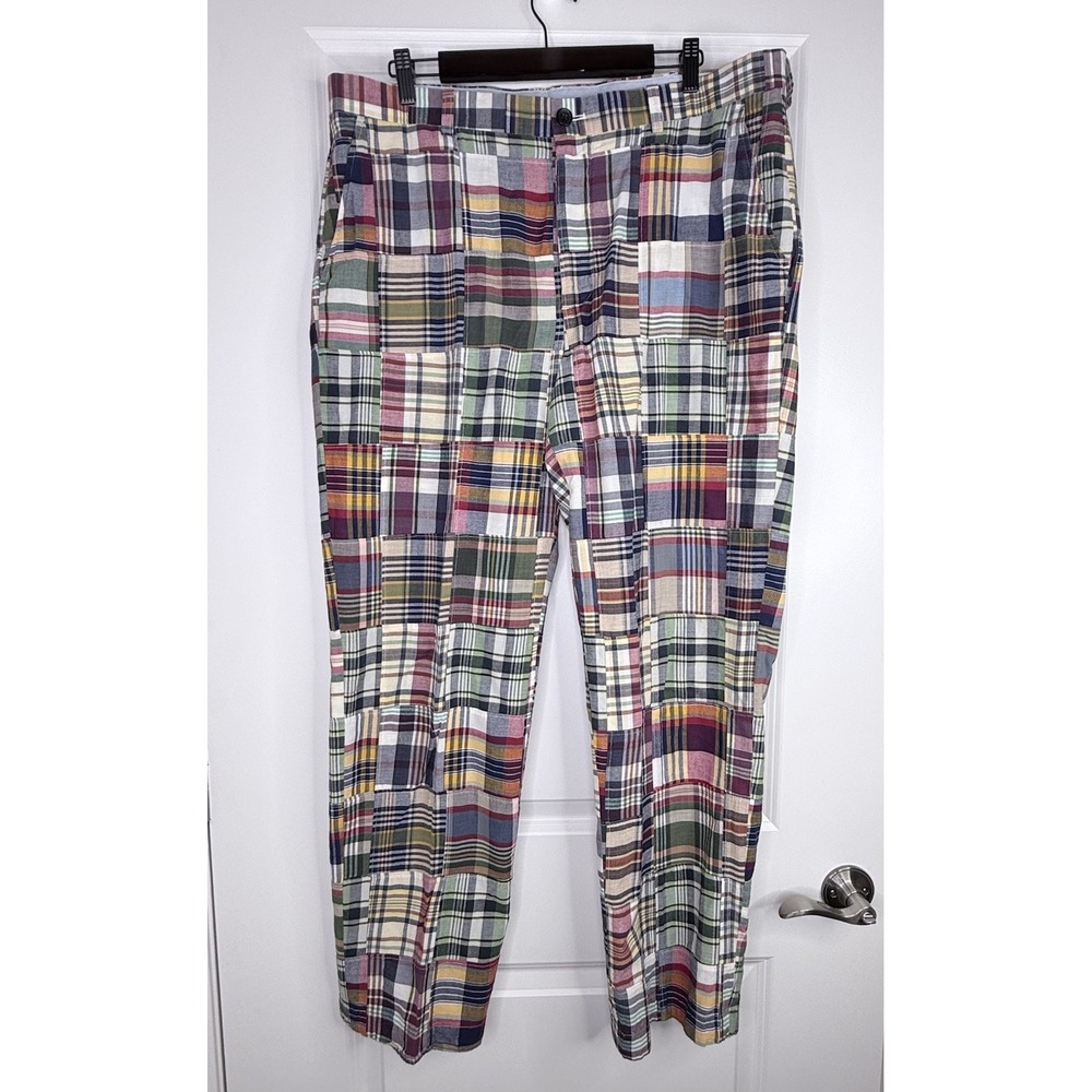 Brooks Brothers 346 Patchwork Pants Mens 38x32 Multi India Madras Plaid Trousers